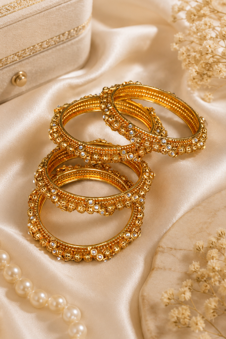 Heritage Gold Beaded Stone Bangles