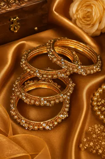 Heritage Gold Beaded Stone Bangles