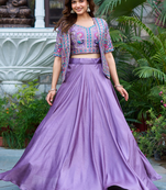 Purple Silk Zari Sequence Thread Embroidery Work lehenga Choli