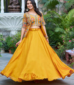 Yellow Silk Zari Sequin Thread Embroidery Work lehenga Choli