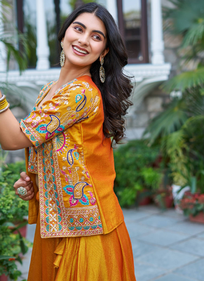 Yellow Silk Zari Sequin Thread Embroidery Work lehenga Choli 2