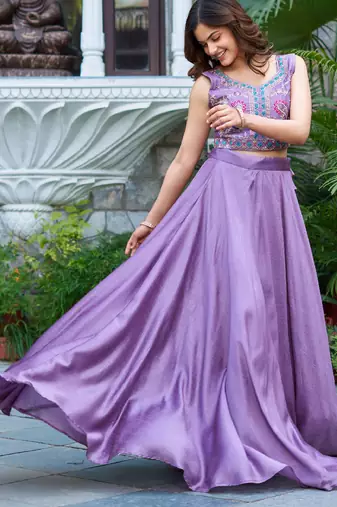 Purple Silk Zari Sequence Thread Embroidery Work lehenga Choli