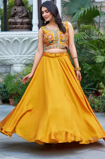 Yellow Silk Zari Sequin Thread Embroidery Work lehenga Choli
