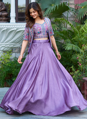 Purple Silk Zari Sequence Thread Embroidery Work lehenga Choli 4