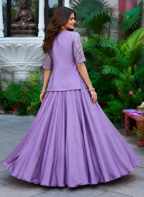 Purple Silk Zari Sequence Thread Embroidery Work lehenga Choli 5
