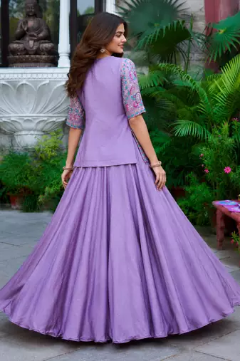 Purple Silk Zari Sequence Thread Embroidery Work lehenga Choli