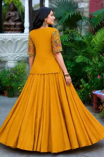 Yellow Silk Zari Sequin Thread Embroidery Work lehenga Choli