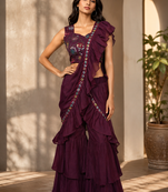 Elegant Star Georgette Ready-to-Wear Plazoo Saree with Sequence Embroidered Stitched Blouse.
