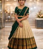 new latest green half saree south indian langa voni pattu pavadai lehenga choli for girls