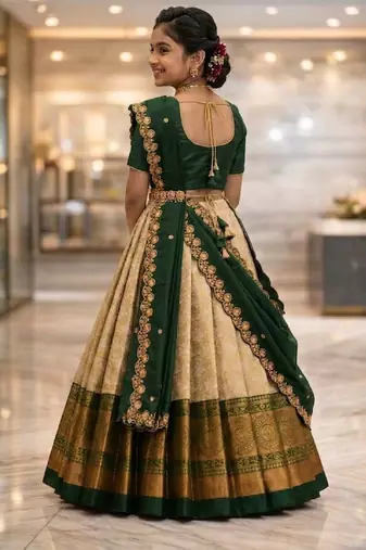 new latest green half saree south indian langa voni pattu pavadai lehenga choli for girls