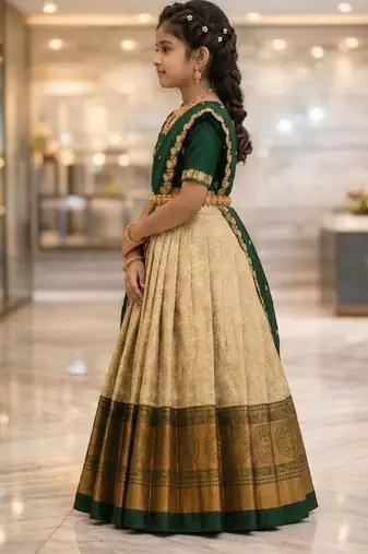 new latest green half saree south indian langa voni pattu pavadai lehenga choli for girls