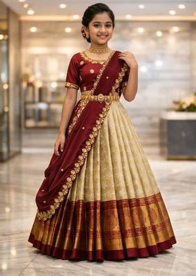 new latest maroon half saree south indian langa voni pattu pavadai lehenga choli for girls 1