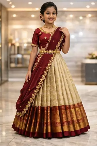 new latest maroon half saree south indian langa voni pattu pavadai lehenga choli for girls