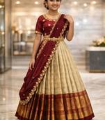 new latest maroon half saree south indian langa voni pattu pavadai lehenga choli for girls