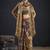 Golden color satin silk floral printed work designer saree