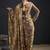 Golden color satin silk floral printed work designer saree