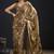 Golden color satin silk floral printed work designer saree