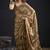 Golden color satin silk floral printed work designer saree