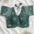 Powder blue designer blouse with heavy floral embroidery & sequins