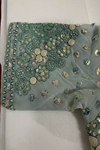 Powder blue designer blouse with heavy floral embroidery & sequins