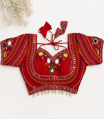 Red navratri blouse with mirror & kutchi embroidery