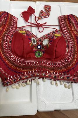 Red navratri blouse with mirror & kutchi embroidery 2