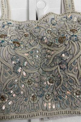 Silver-grey threadwork blouse with sequins & pearl borders 4