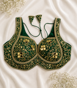 Emerald green silk blouse with heavy gold gota work & latkan