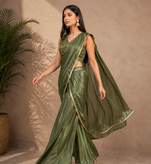 Elegant Pre-Draped Sharara Saree with Sequence Embroidered Stitched Blouse.