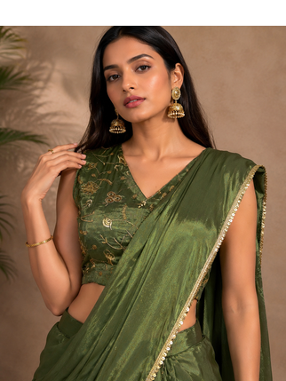 Elegant Pre-Draped Sharara Saree with Sequence Embroidered Stitched Blouse. 3