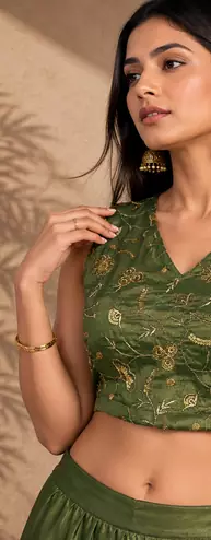 Elegant Pre-Draped Sharara Saree with Sequence Embroidered Stitched Blouse.