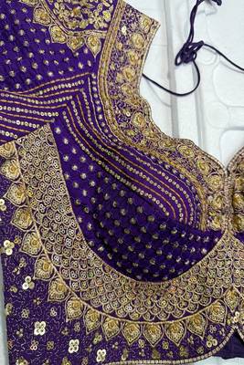 Deep purple silk blouse with heavy gold zari & sequin work 3