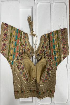 Gold silk blouse with multi-color paisley embroidery & panel sleeves 4