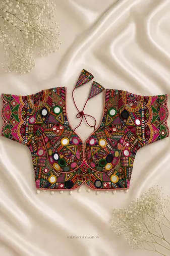 Heavy kutchi embroidered blouse with real mirrors & shells