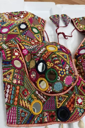 Heavy kutchi embroidered blouse with real mirrors & shells