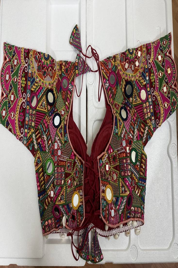 Heavy kutchi embroidered blouse with real mirrors & shells