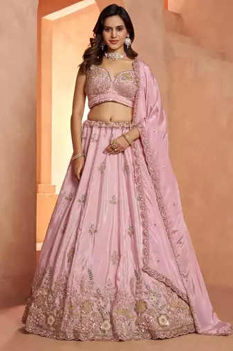 Pastel pink Floral Embroidered Designer Lehenga Set