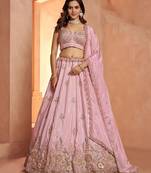 Pastel pink Floral Embroidered Designer Lehenga Set