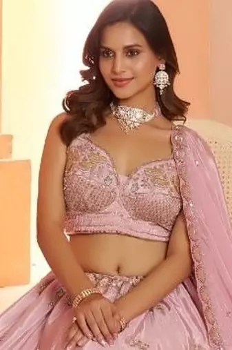 Pastel pink Floral Embroidered Designer Lehenga Set