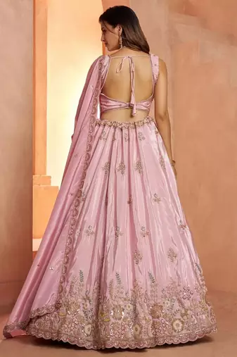 Pastel pink Floral Embroidered Designer Lehenga Set