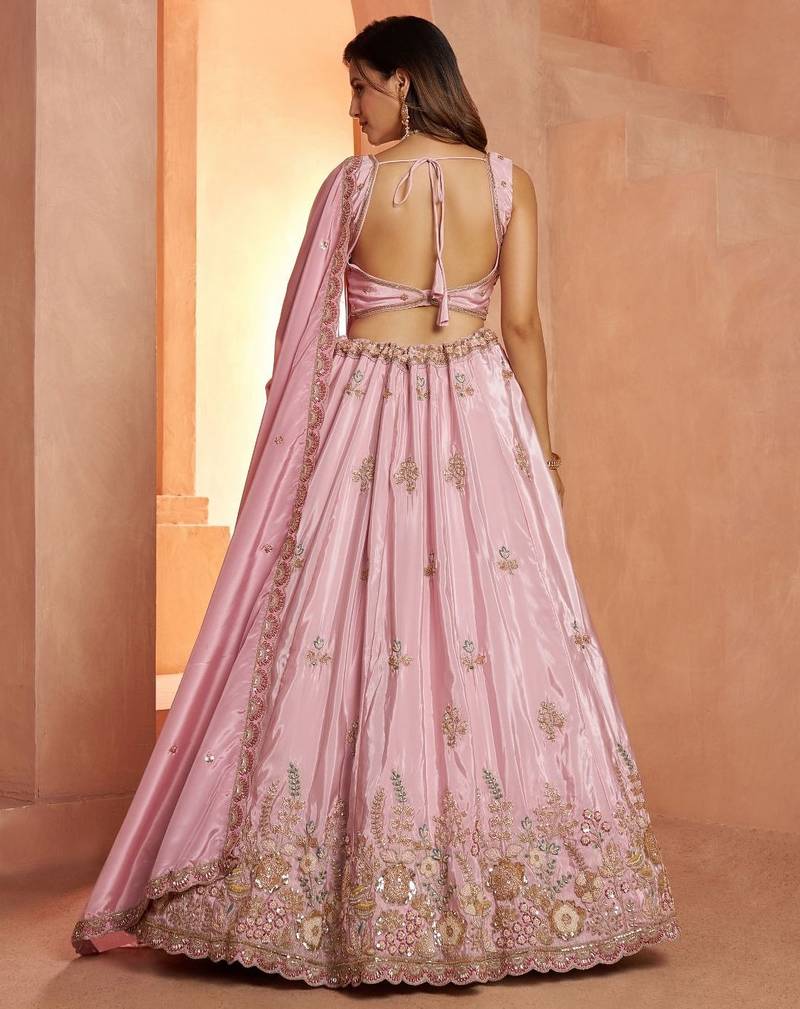 Pastel pink Floral Embroidered Designer Lehenga Set