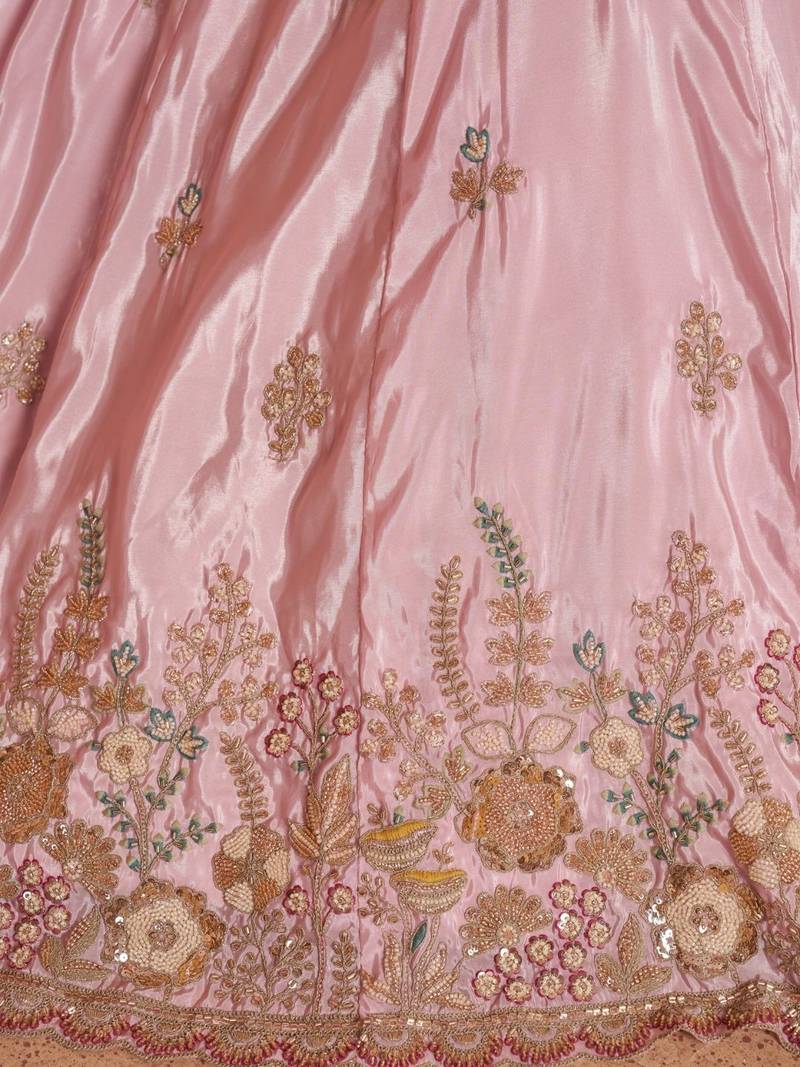 Pastel pink Floral Embroidered Designer Lehenga Set