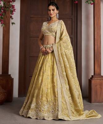 Radiant Haldi Special Lehenga in Banarasi Tissue Fabric 1