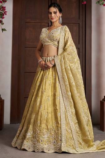 Radiant Haldi Special Lehenga in Banarasi Tissue Fabric