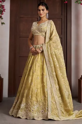 Radiant Haldi Special Lehenga in Banarasi Tissue Fabric