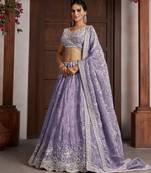 Luxurious Purple Banarasi Tissue Lehenga Adorned with Bead Embellishments
