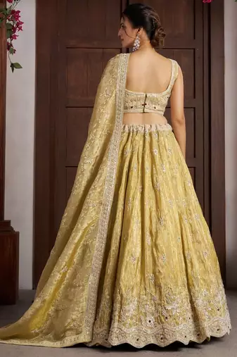 Radiant Haldi Special Lehenga in Banarasi Tissue Fabric