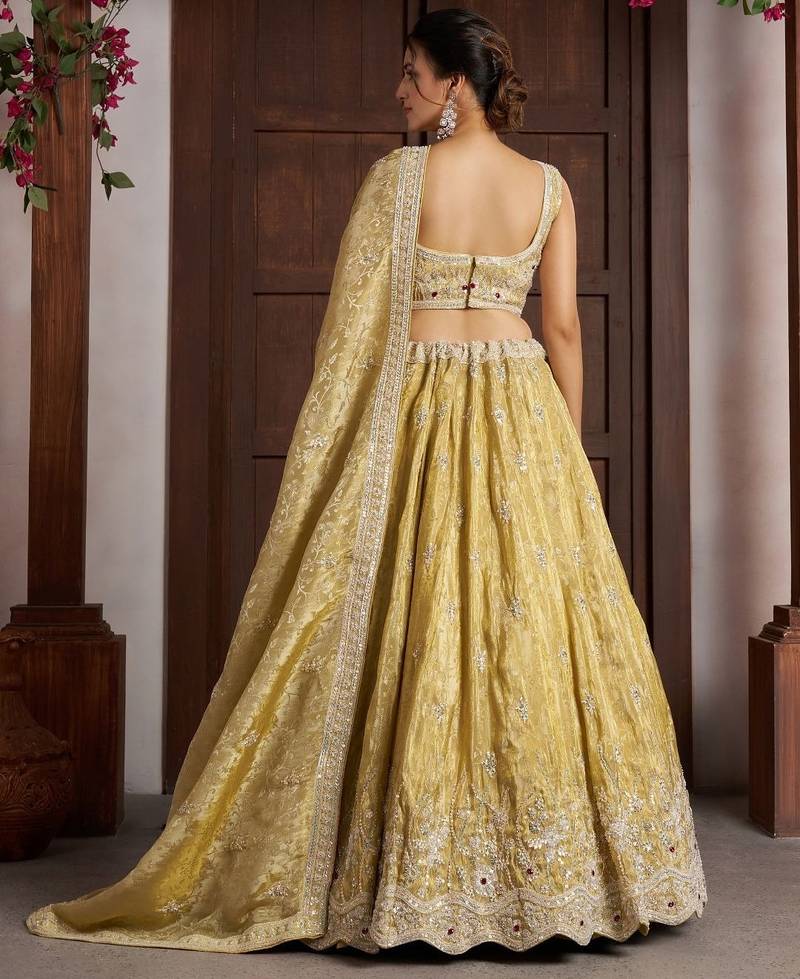 Radiant Haldi Special Lehenga in Banarasi Tissue Fabric
