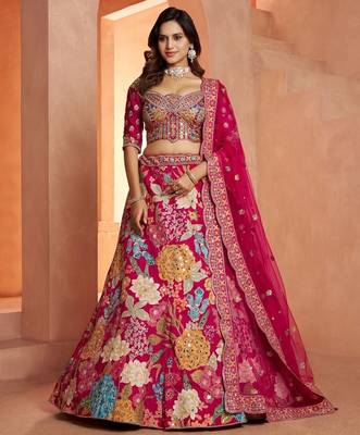 Glamorous Lehenga with All-Over Mirror Embellishments & Floral Artistry 1