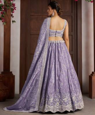 Luxurious Purple Banarasi Tissue Lehenga Adorned with Bead Embellishments 2